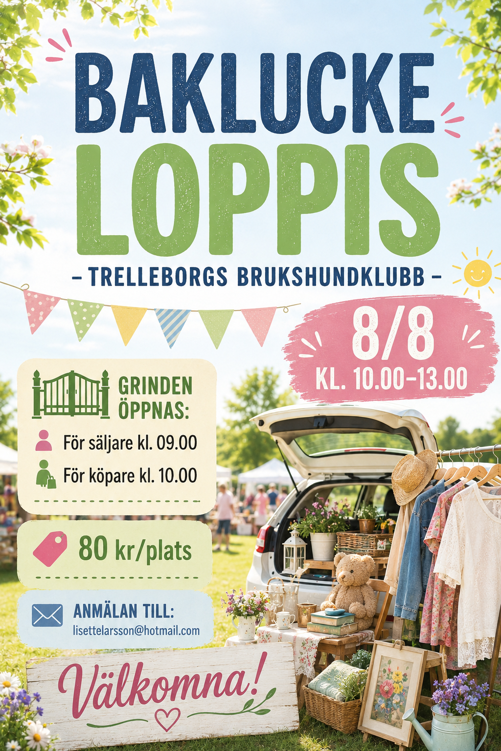 Inbjudan till Bakluckeloppis 8 augusti 2026