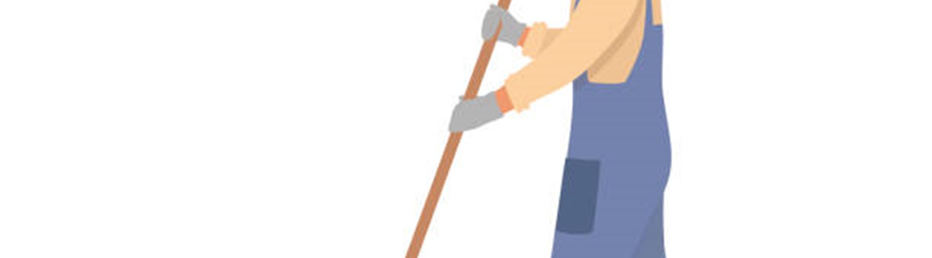 Tecknad man som krattar löv