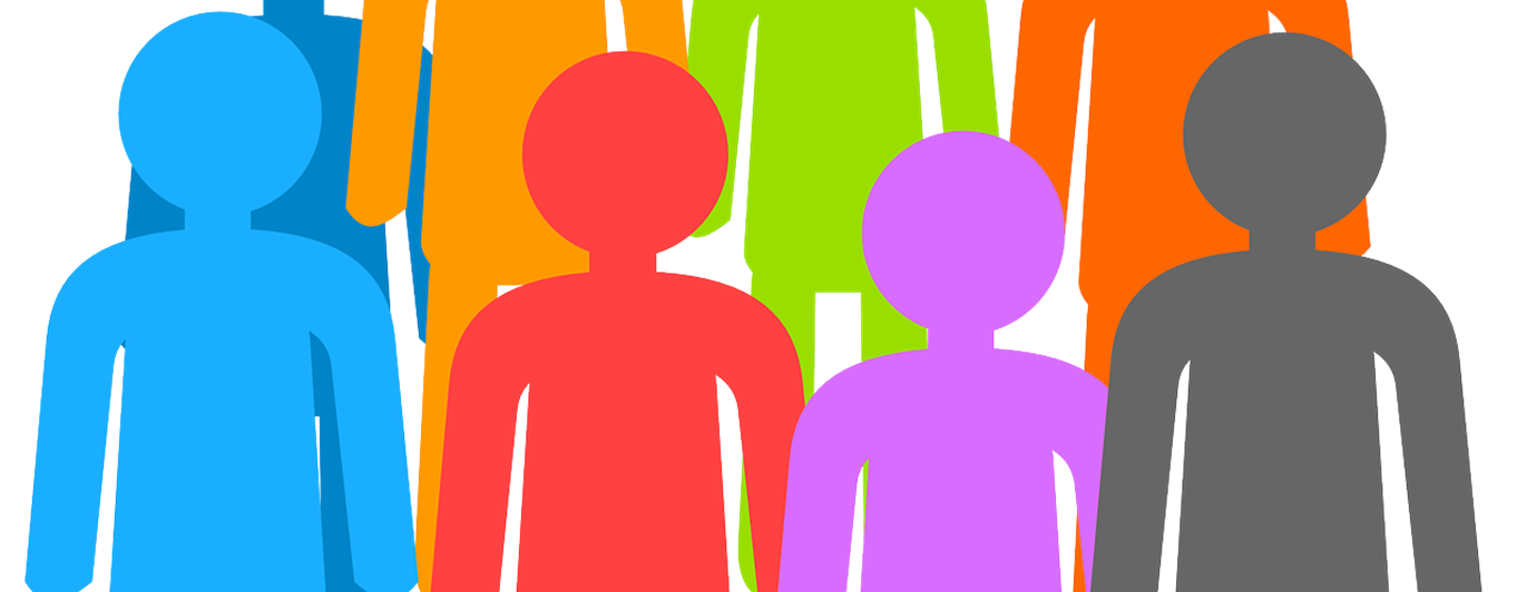 Färgglada tecknade gubbar som står i en ring