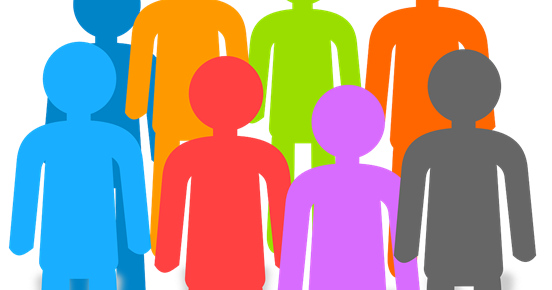 Färgglada tecknade gubbar som står i en ring