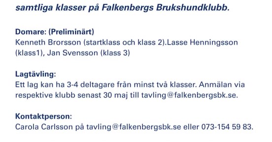 Vi firar nationaldagen med lydnadstävlingar med samtliga klasser på Falkenbergs Brukshundklubb.
