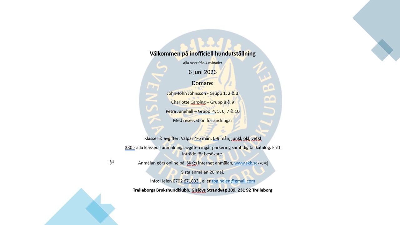 Inbjudan till vår inofficiella utställning 6 juni 2026
