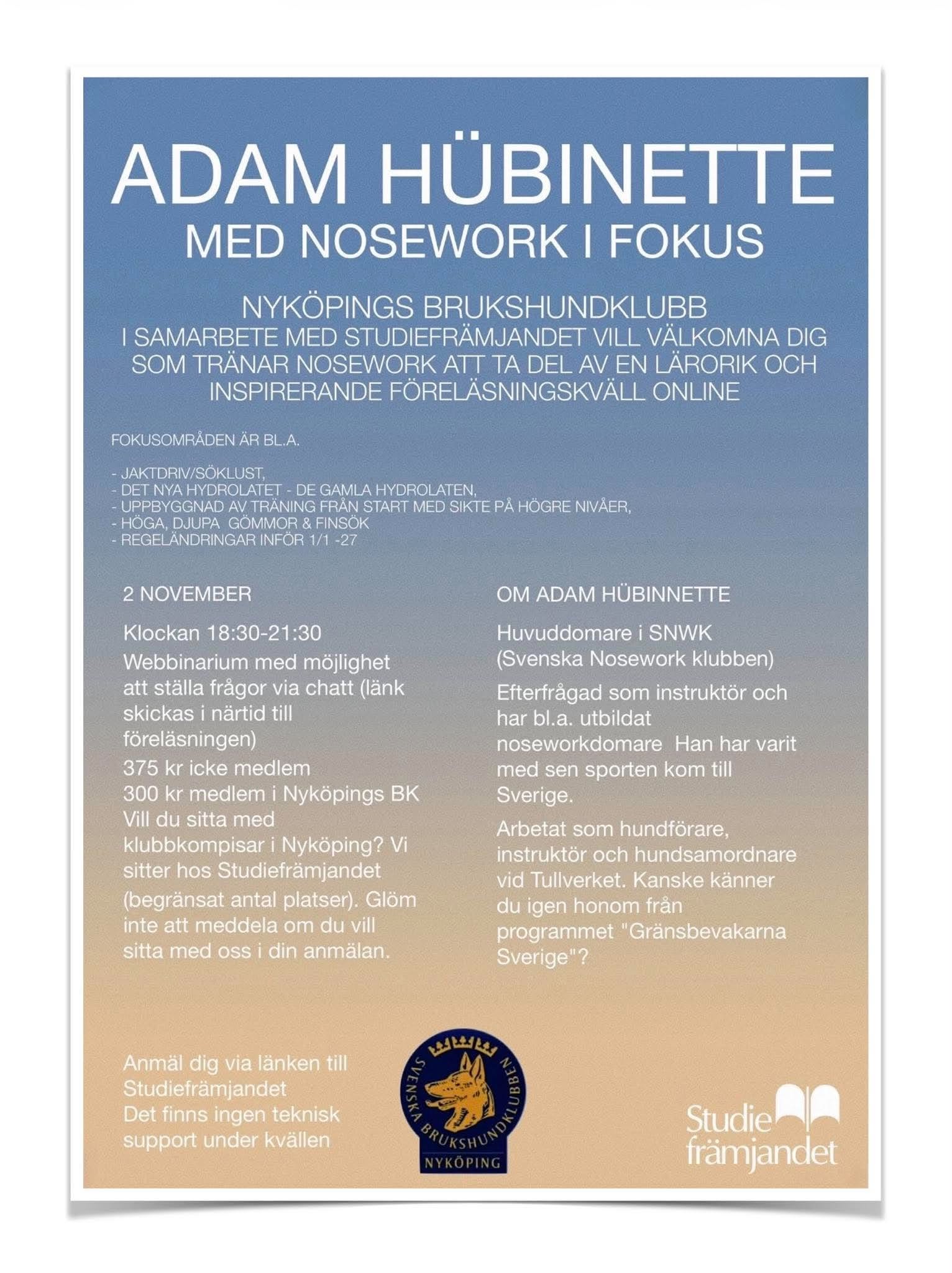 Föreläsning Adam Hübinette 2 november 2026.