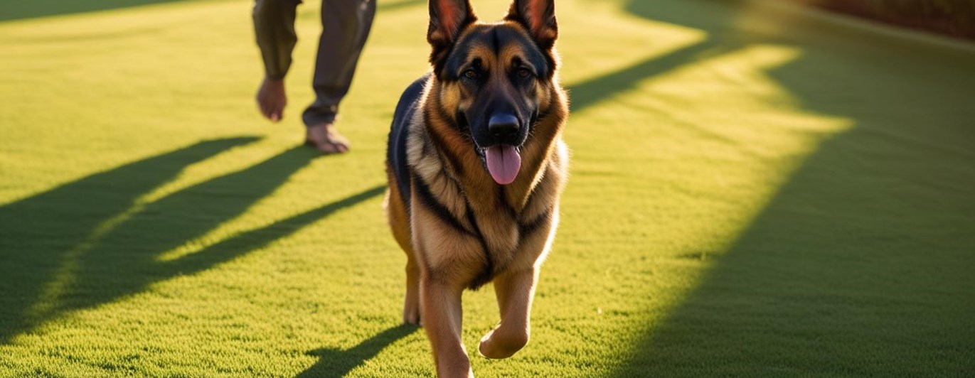 Schäfer som går framför förare