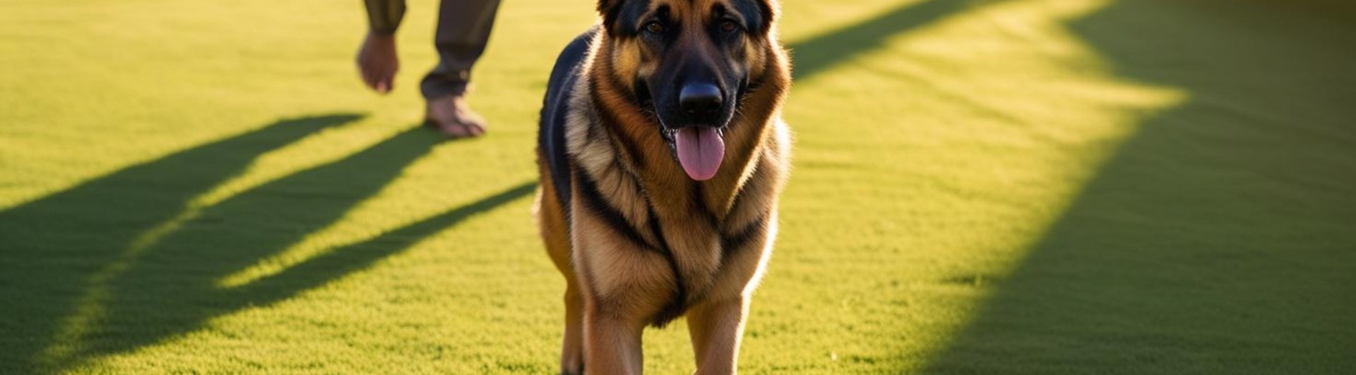 Schäfer som går framför förare