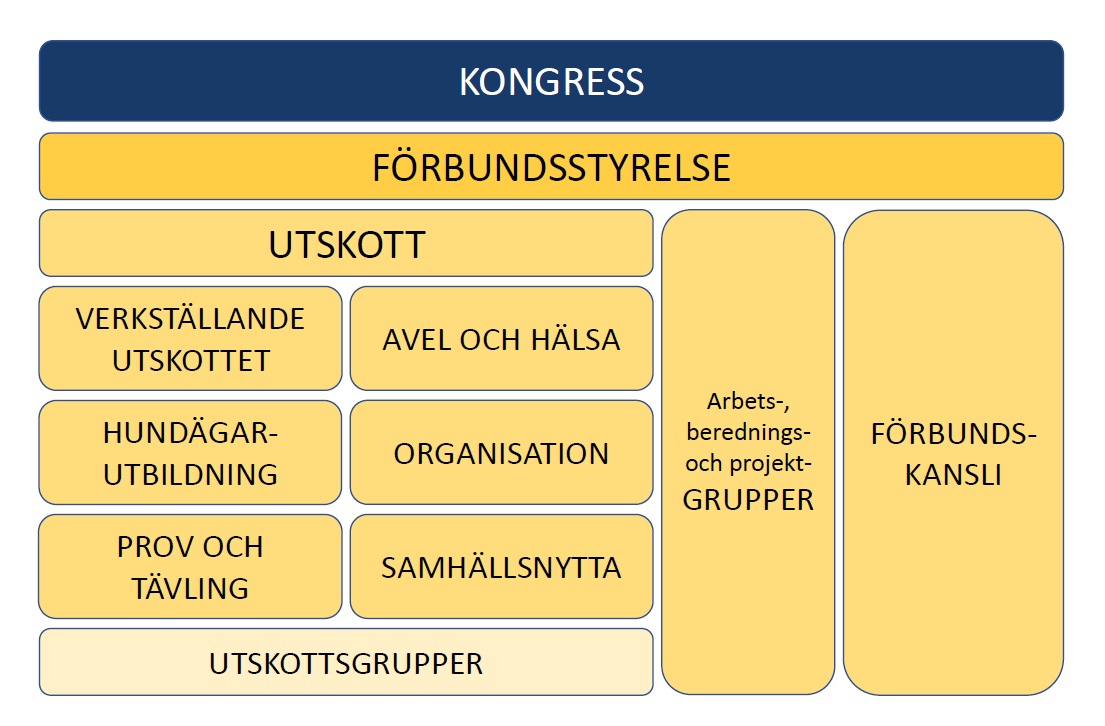 Schematisk bild över Svenska Brukshundklubbens förbundsorganisation.