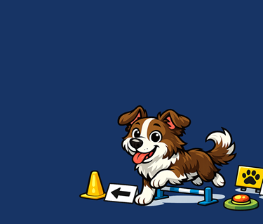 Tecknad hund på rallylydnadsbana
